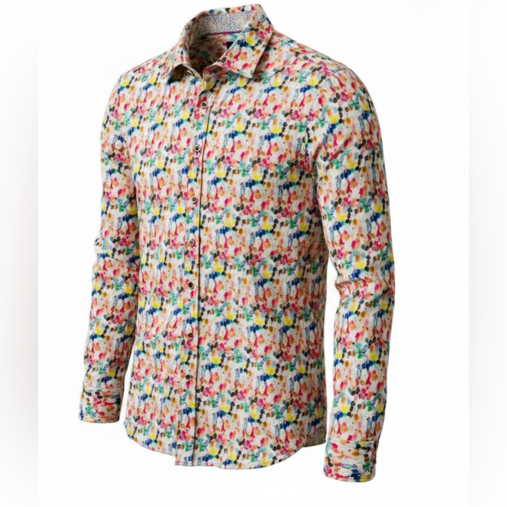 Marcello Men’s Large Multicolor Abstract Print Stretch Button Front Shirt